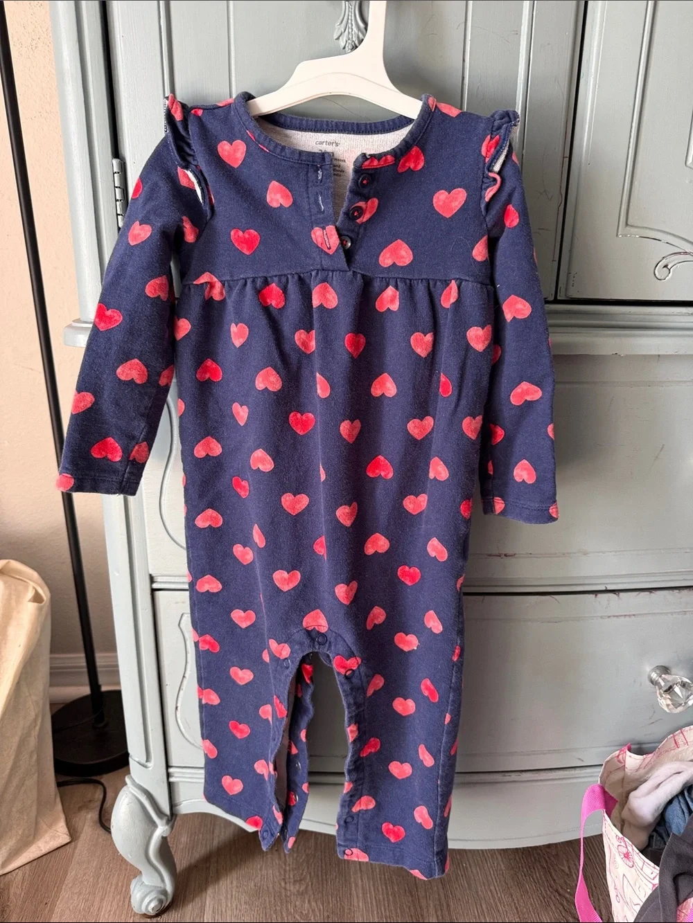 Carter's Navy One-Piece with Pink Heart Print